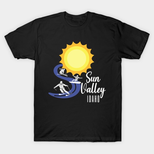 Sun Valley, Idaho USA. White Text. Gift Ideas For The Ski Enthusiast. T-Shirt by Papilio Art